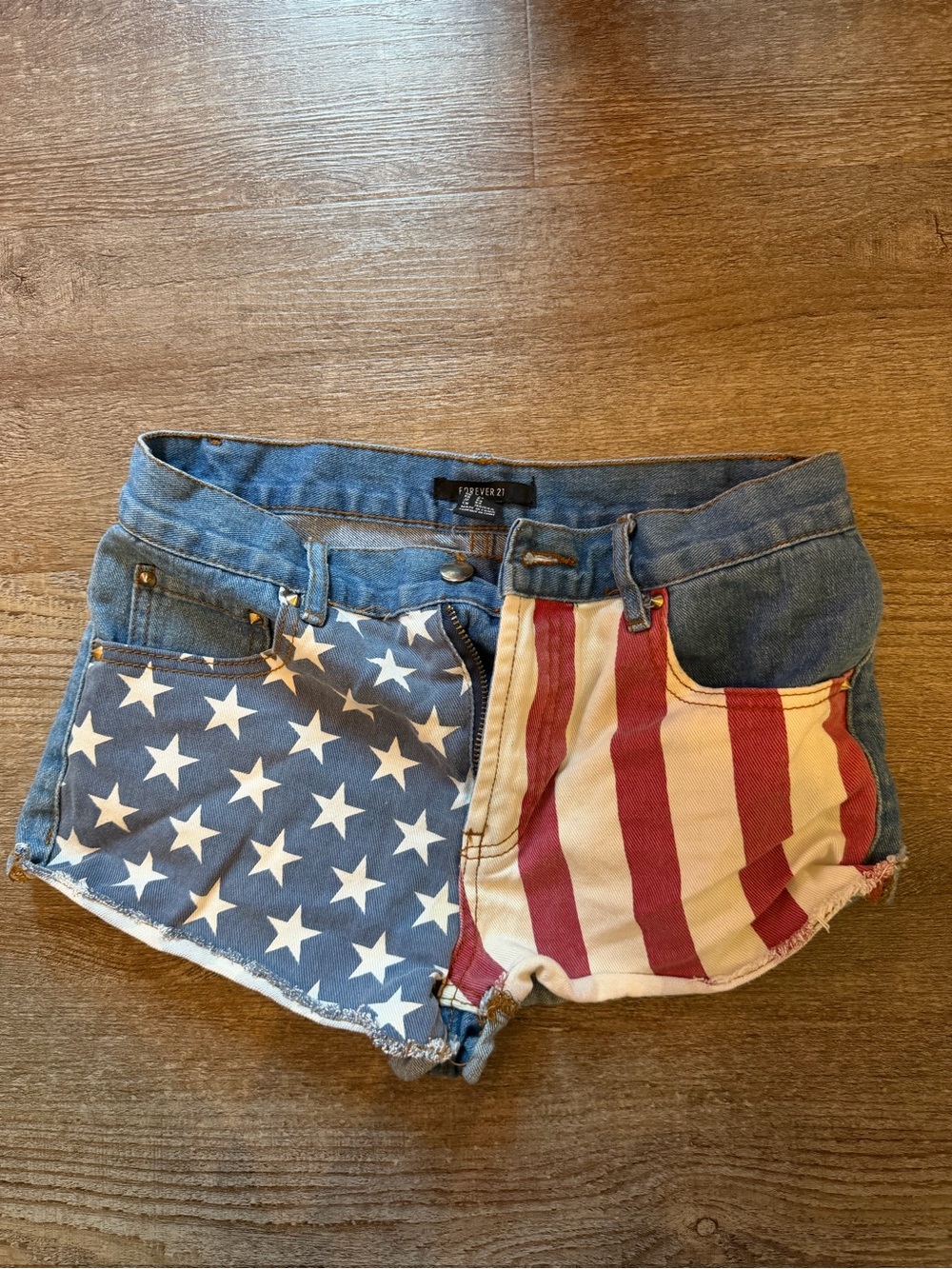 Forever 21 Denim Shorts with Red, White & Blue Flag Panels